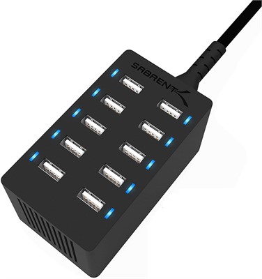 60 Watt (12 Amp) 10-Port Smart USB Rapid Charger - Sabrent