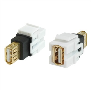 USB 2.0 Type A Female To Female (AF-AF) Keystone Jack, White, Single - Universal