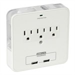3 Outlet, 2 USB Ports Duo Device Holder Wall Tap, White - Universal